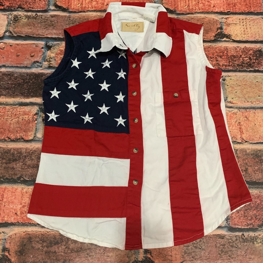 Vintage Scully American Flag Embroidered Vest Sz M
